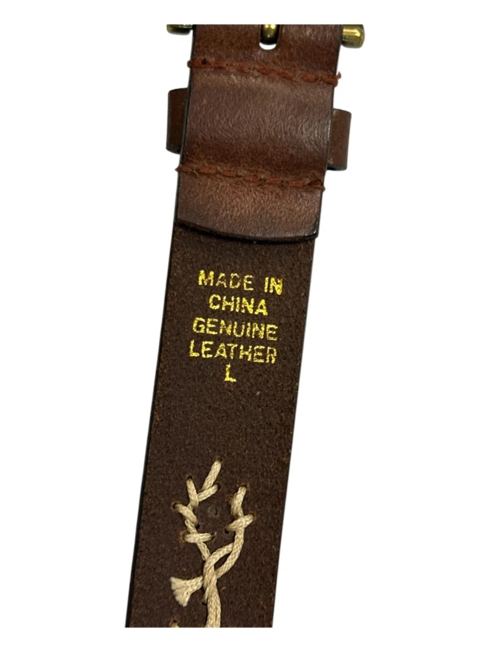 Leather Embroidered Belt L 42.5” Brown Boho Western Floral Cutout Rustic